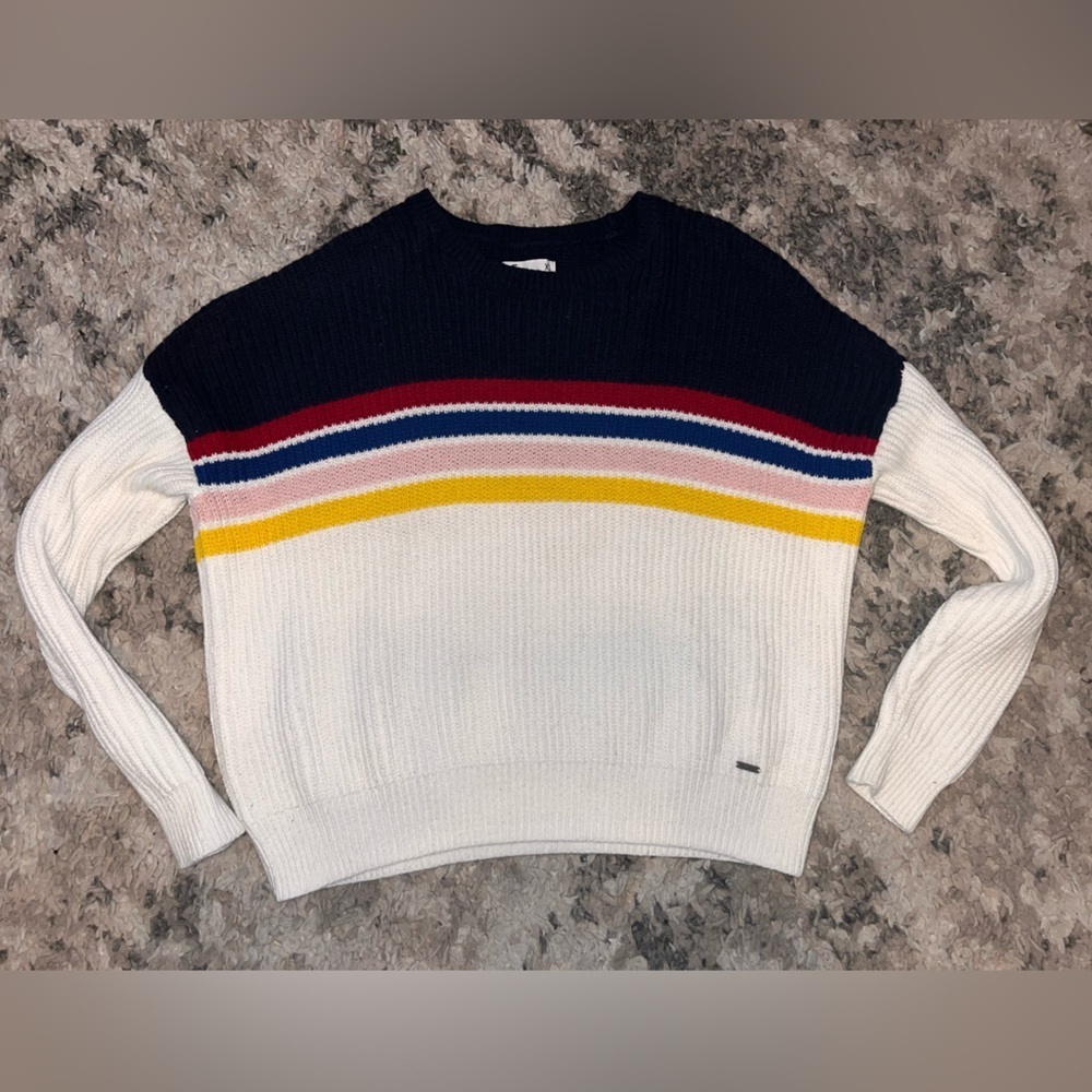 Hollister Multicolor Striped Crew Neck Sweater y2k preppy - Picture 1 of 4